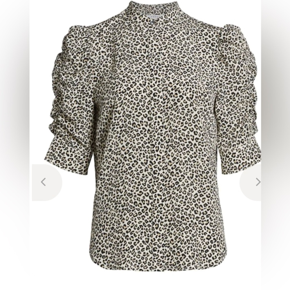 FRAME Leopard Caramel Multi Shirred Button up Medium M Top Shirt Blouse